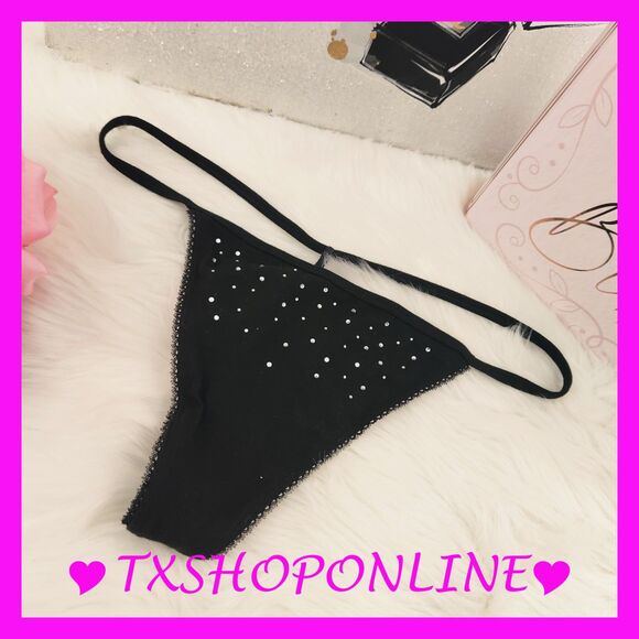 💗👙Victoria's Secret Cotton bling rhinestones V-string Thong👙💗 - Picture 1 of 5